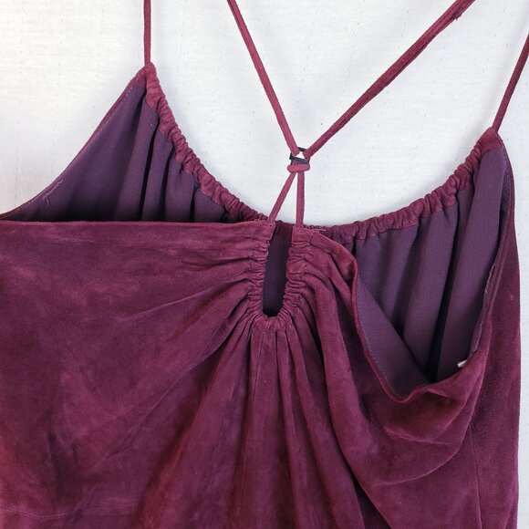 HALSTON Heritage Midi Dress Lamb Leather Suede Wine Burgundy Cami size 12 $1195 - Picture 7 of 11